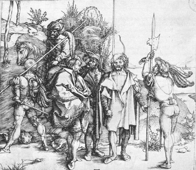 Albrecht Durer Five Lansquenets and an Oriental on Horseback